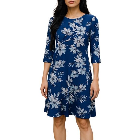 Yumi Kim Alice Floral Printed Soft Jersey Dress Navy Blue Size M - Picture 1 of 9